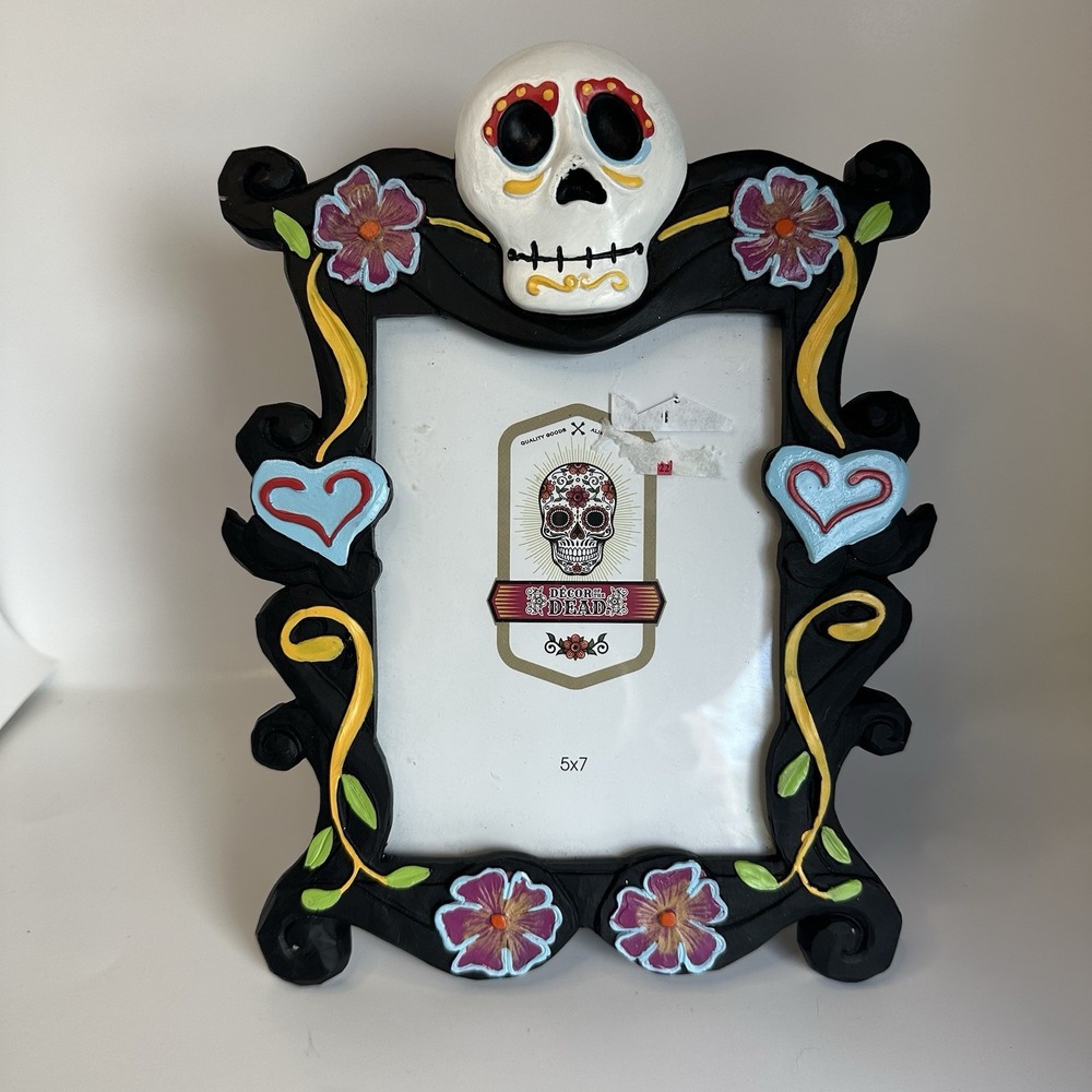 5x7 Picture Frame Day Of Dead Halloween Fall Skulls Flowers Hearts Black 10 X 8